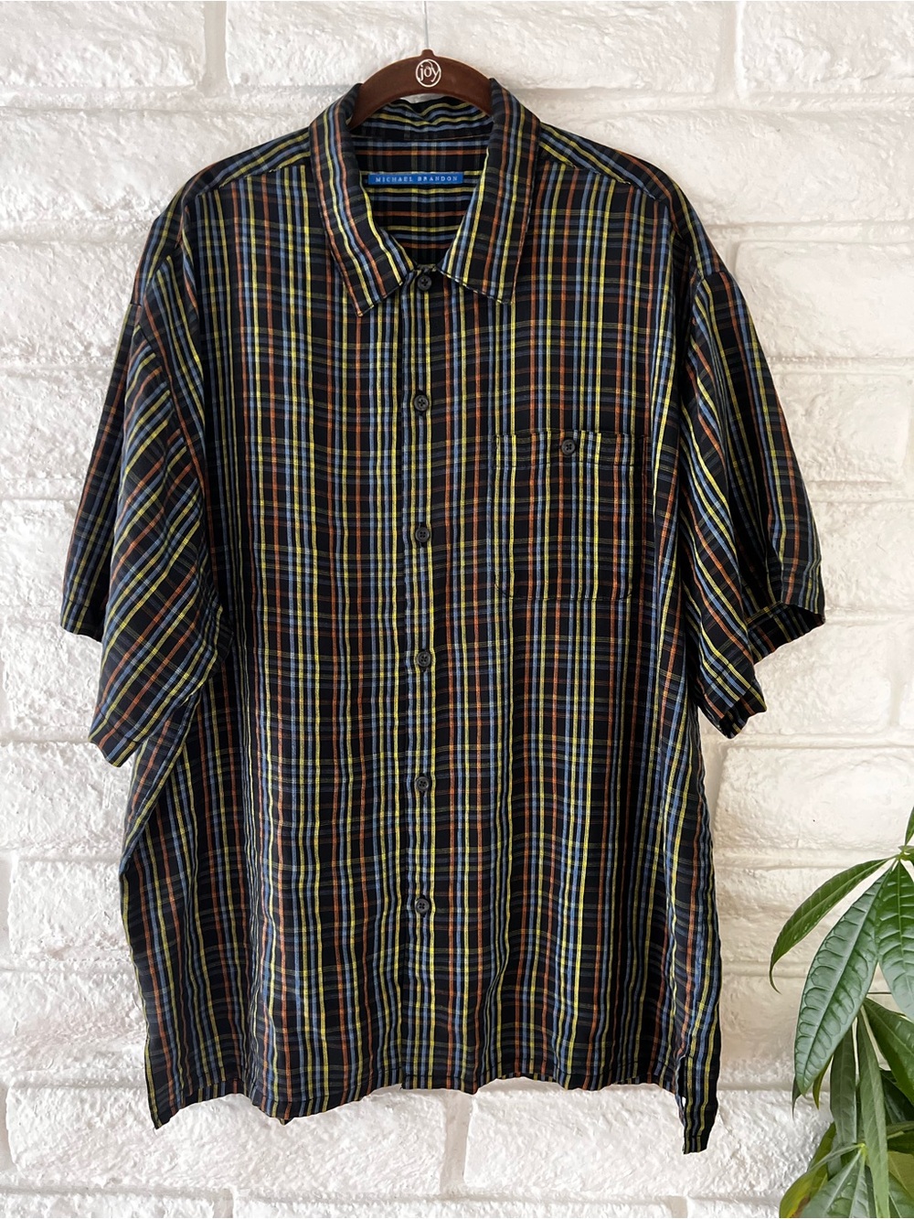 Michael Brandon Black Plaid Short Sleeve Button-Down Shirt